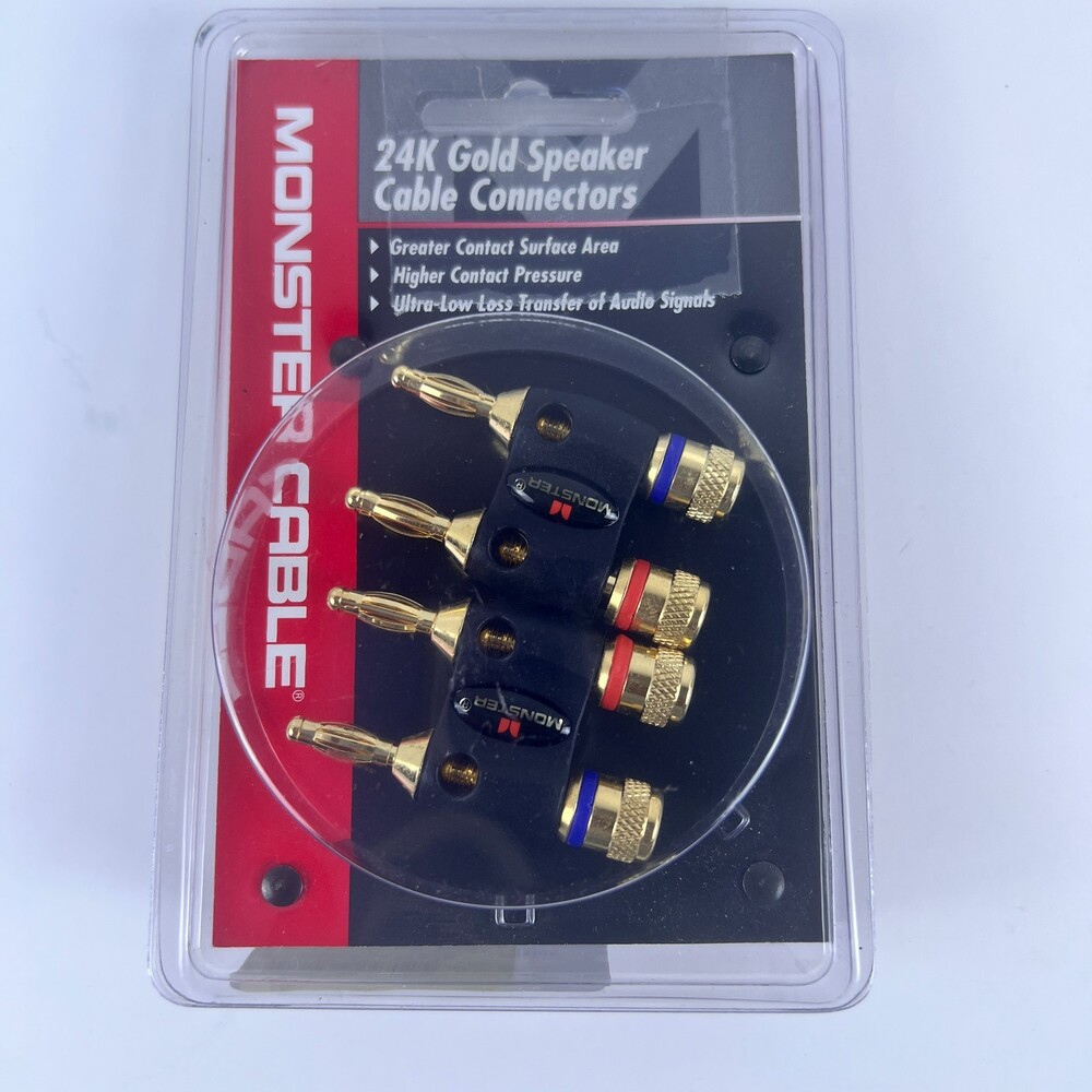Monster Cable 155177 24K Gold Speaker Cable Connectors Angled Pins 4 Pack Sealed